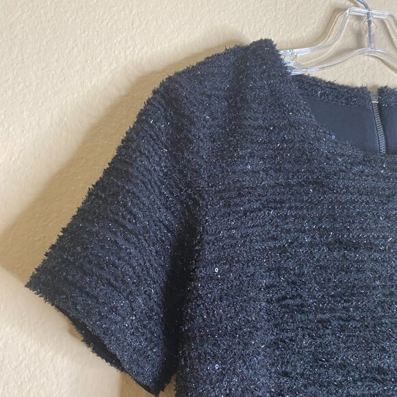 deletta anthropologie boucle short sleeve shimmer top w/ feather trim - Picture 4 of 5